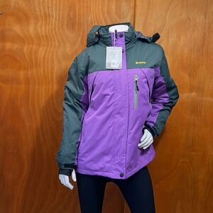 GEMYSE Mountain Waterproof Ski Purple Jacket Windproof Snow Coat-Hood Size L
